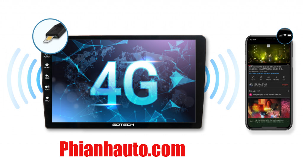 Man Hinh O To Thong Minh Gotech Gt6 Ket Noi Sim 4g